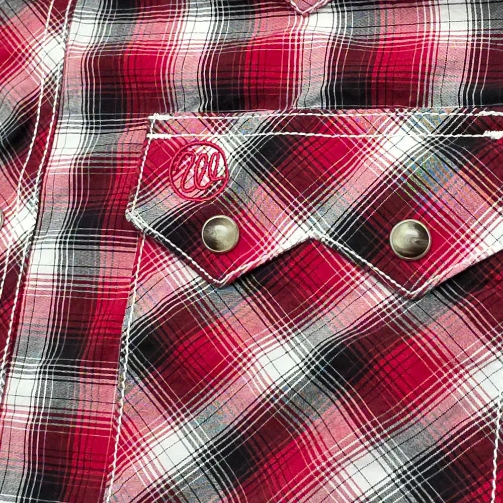 Wrangler Retro Western Red Plaid Snap‎ Button Short Sleeve Shirt Men's Large - Picture 7 of 11